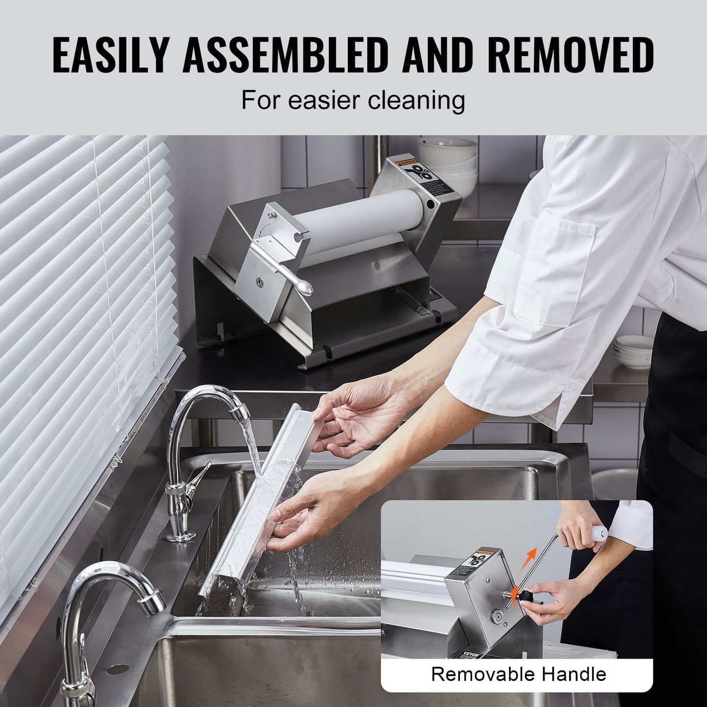 Manual Dough Sheeter Machine for Pastry and Pasta - Adjustable Thickness, Silver