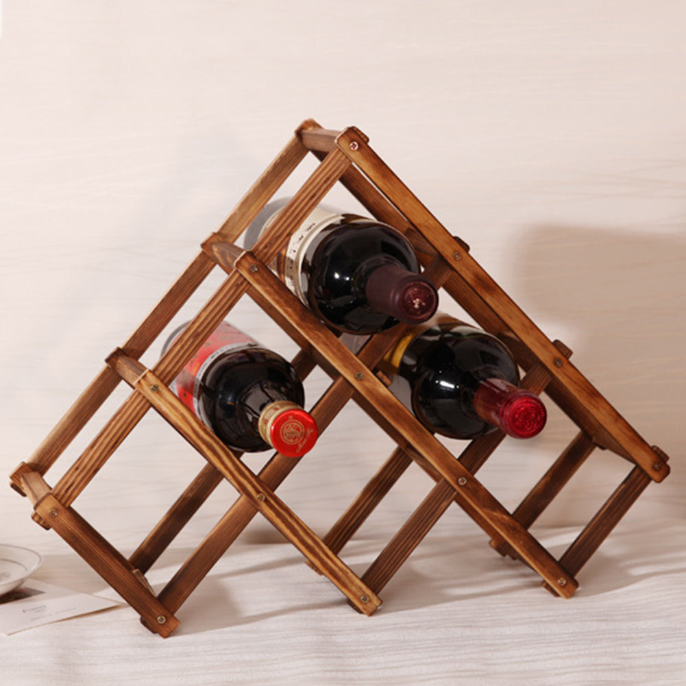 Wood Wine Rack Folding 6-Bottle Storage Carbonized Wood Home Bar