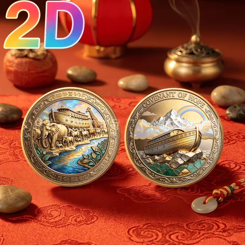 Noahs Ark Commemorative Coin - Alloy Home & Office Decor, 4cm Diameter