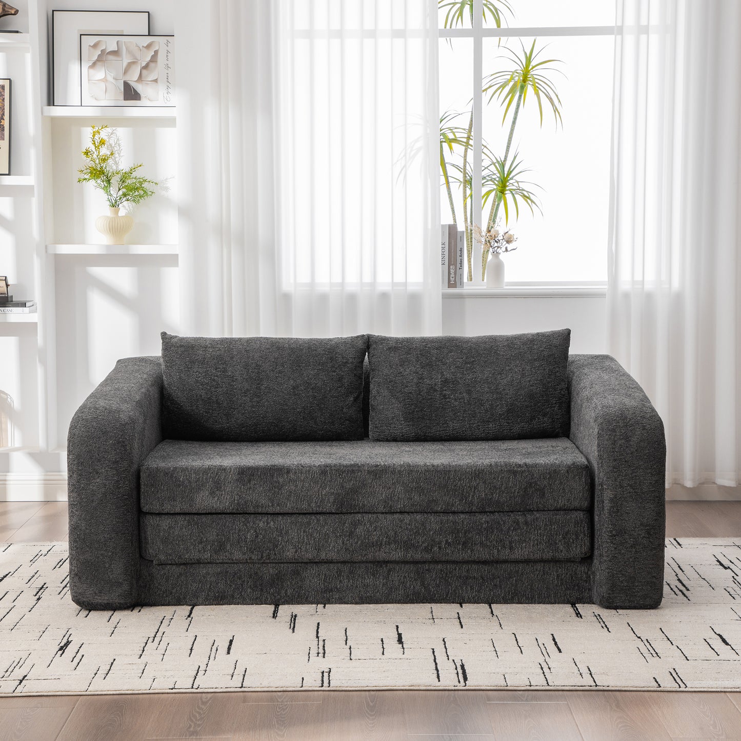 71" 2-in-1 Pull Out Loveseat Sofa Bed - Gray Chenille