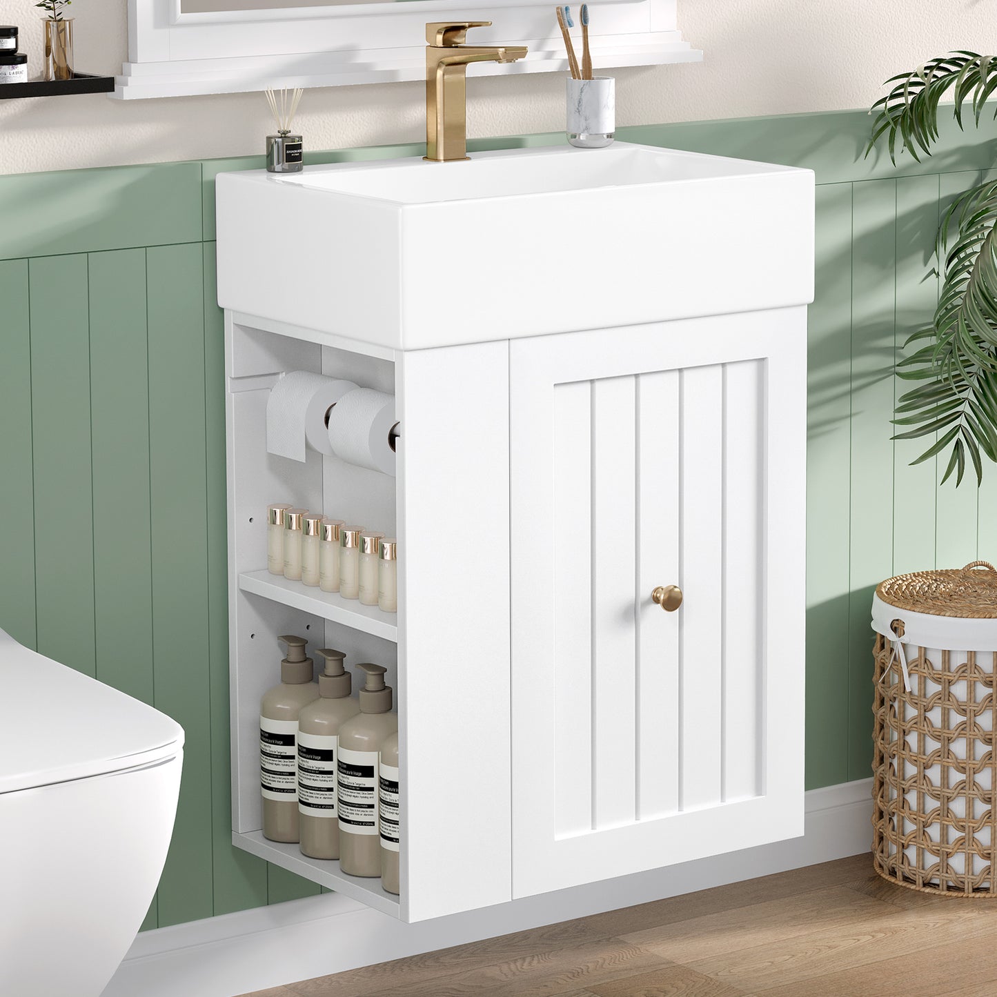 20-Inch Bathroom Vanity with Ceramic Sink & Storage - White
