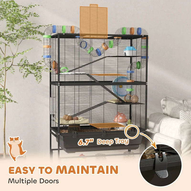 Large 5-Tier Hamster Cage with Deep Tray, Exercise Wheel & Storage Shelf