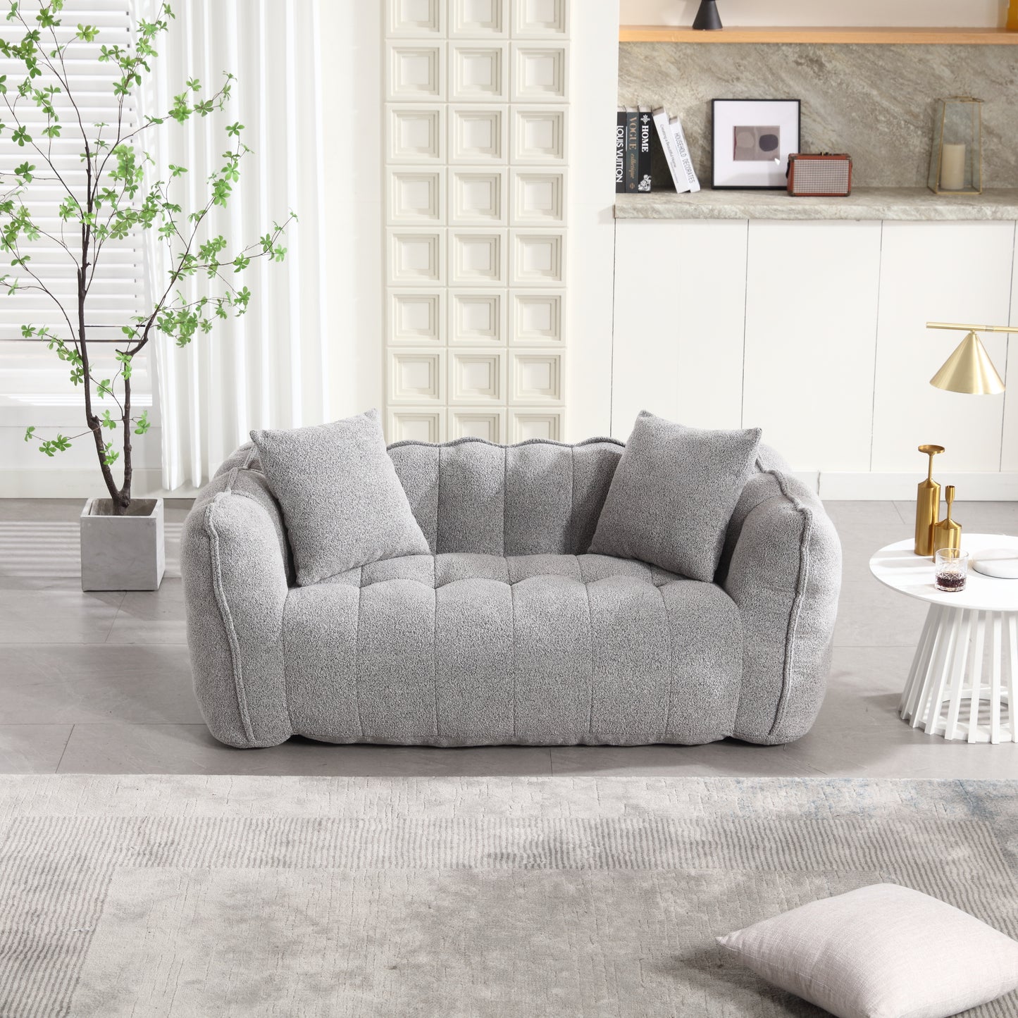 Soft Grey Beanbag Chair for Two - High Resilience Foam
