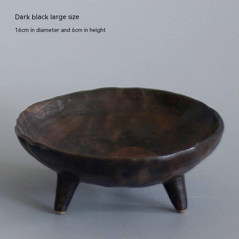 Stoneware Three-Legged Food Plate - Antique Ceramic Fruit Dish, Zen Dim Sum