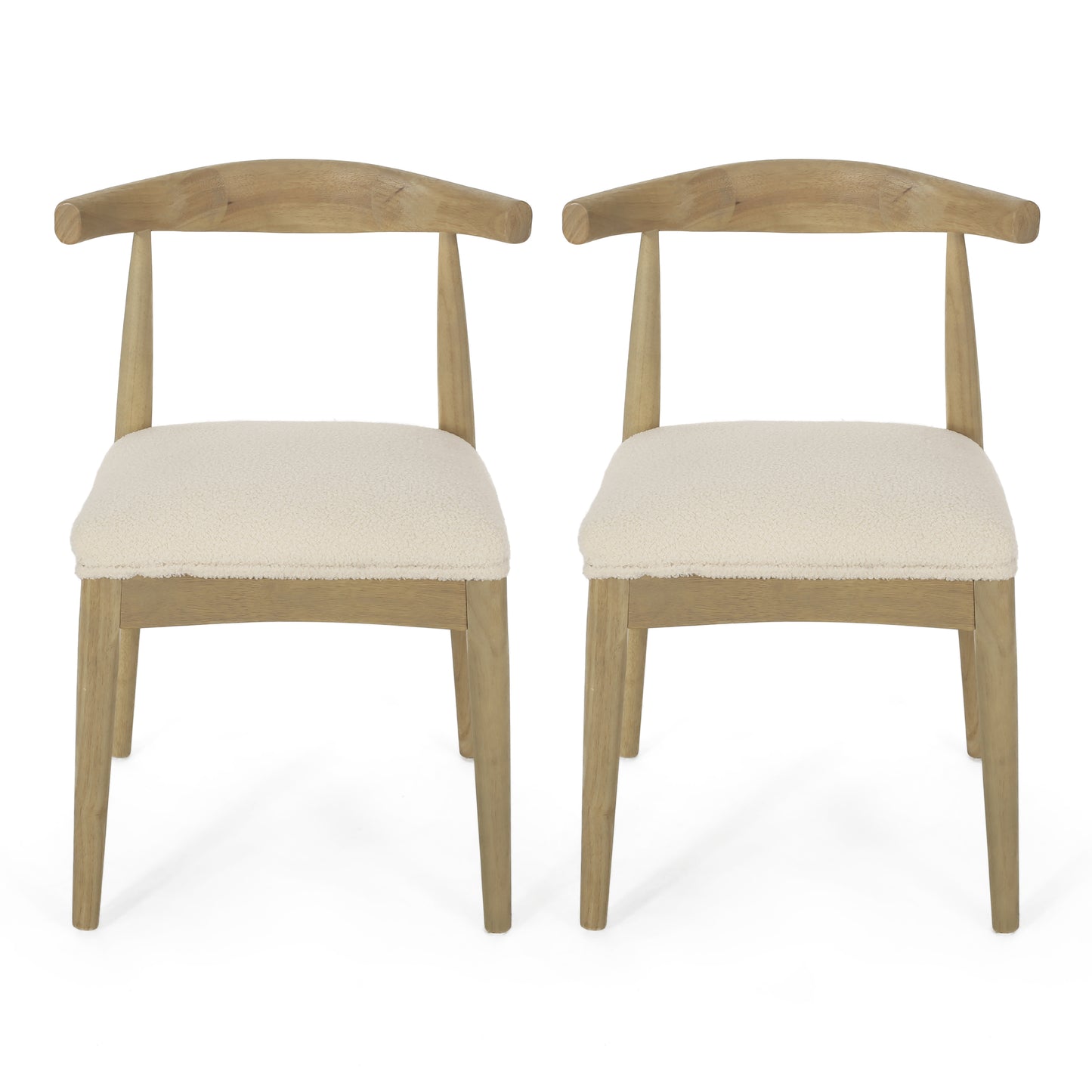 Mid-Century Modern Dining Chair Set of 2 - Ivory Upholstered