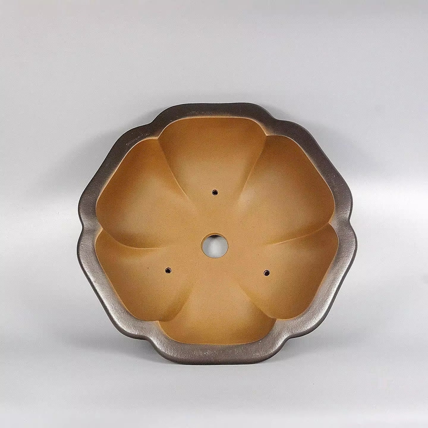 Yellow-Glazed Wood-Fired Bonsai Pot with Zisha Finish - Indoor Garden Decor