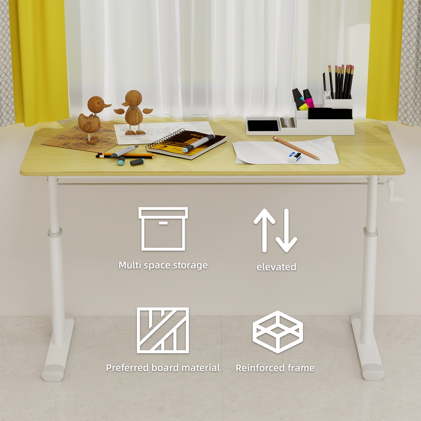 Height Adjustable Study Desk for Home Office - 60cm x 120cm