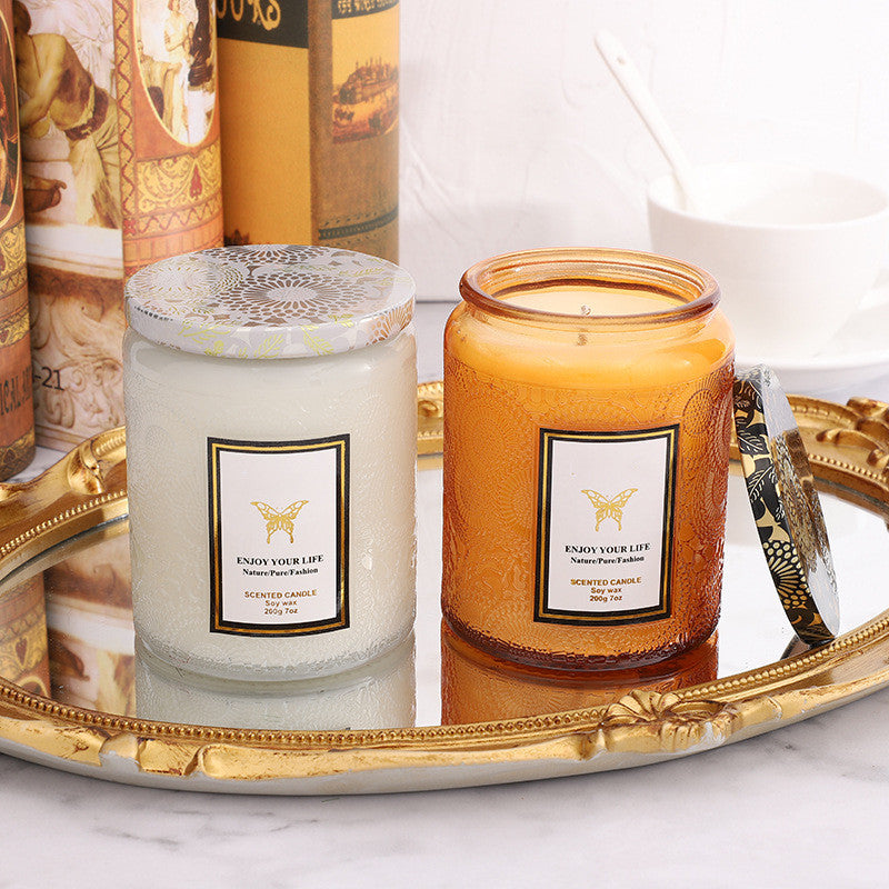 Embossed Glass Aromatherapy Candle - Handmade Fragrance Gift 200g