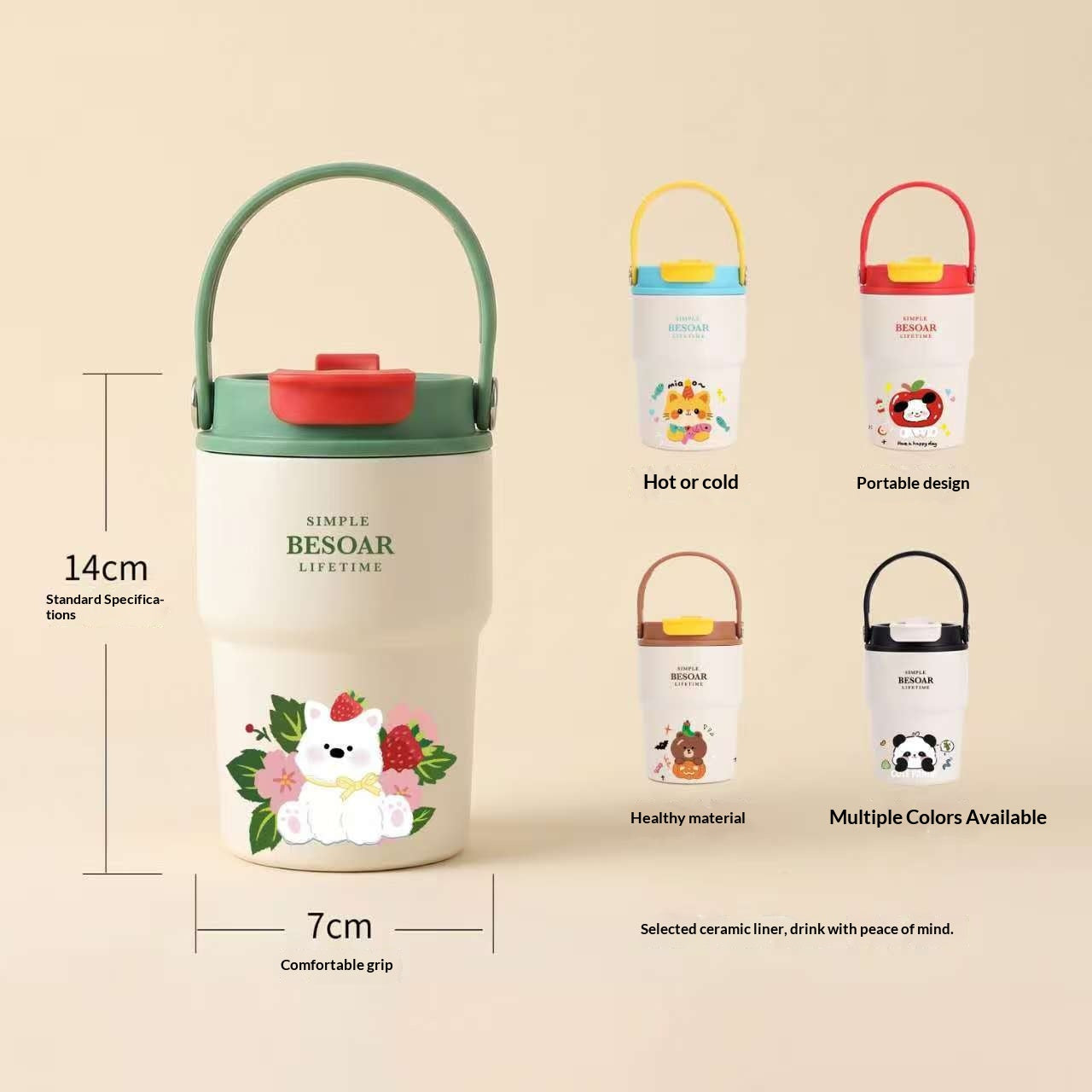 Insulated Ceramic Double-Drink Coffee Mug - Portable Household Drinkware