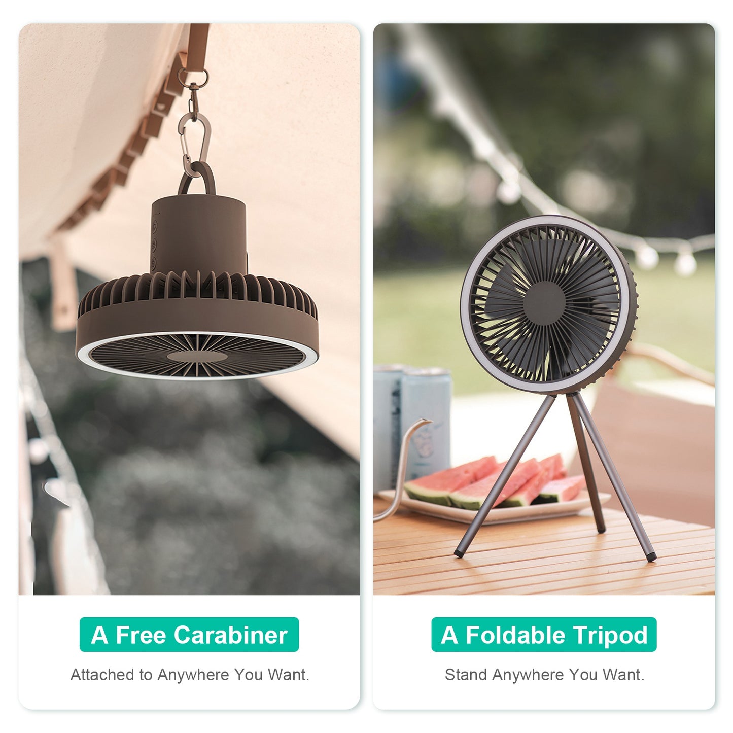 Portable Camping Fan with Lantern - 10000mAh Rechargeable Battery