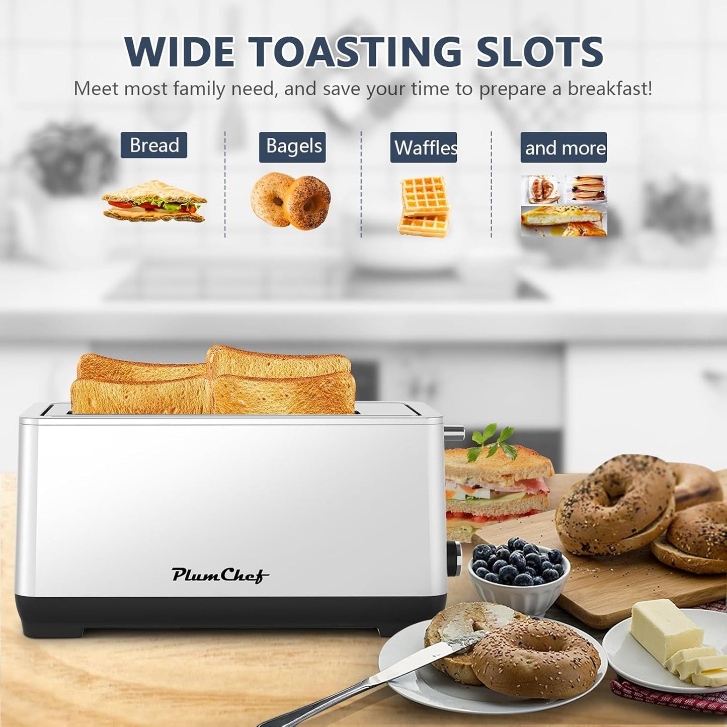 4-Slice Extra Wide Toaster with 6 Settings & Removable Crumb Tray - Silver