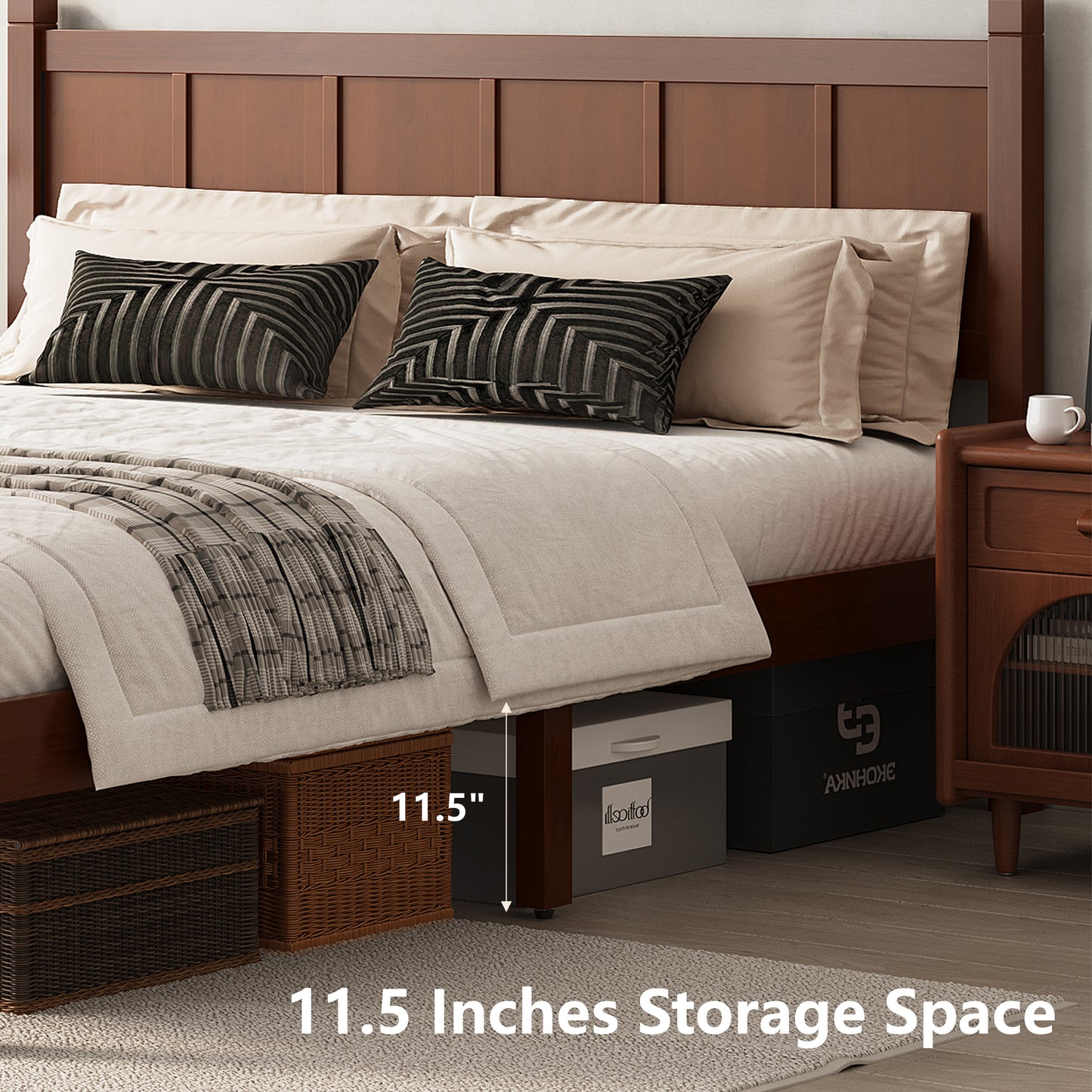 Queen Size Flat Panel Bed With Headboard & Footboard, Minimalist