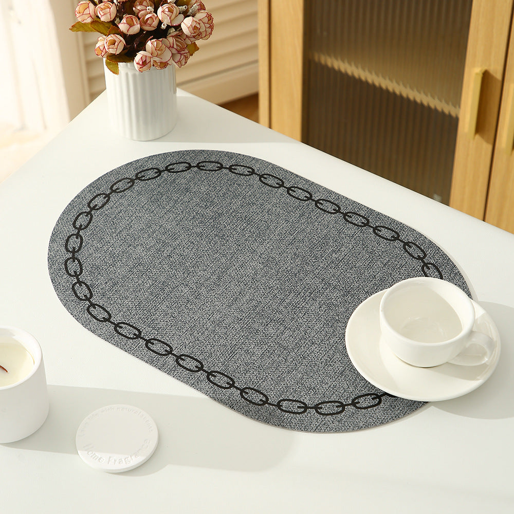 Nordic-Style Linen-Textured Leather Chain-Link Placemat - Home Decor