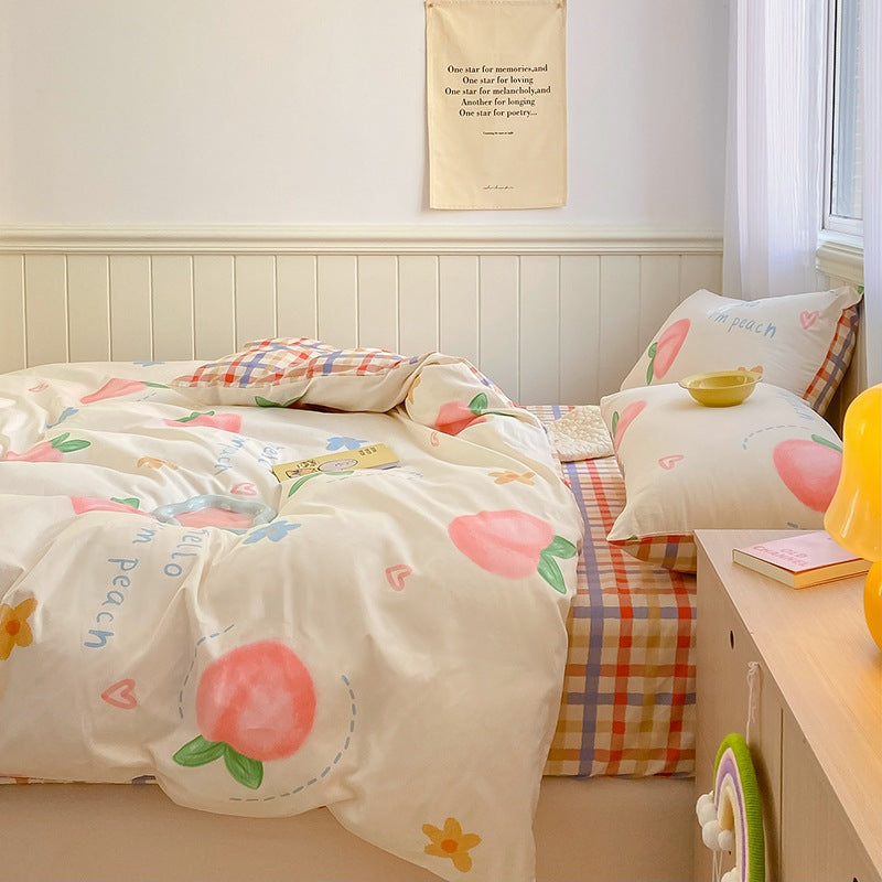 Printed Cartoon Girl Cotton Bed Quilt Cover Set - Multiple Sizes & Styles