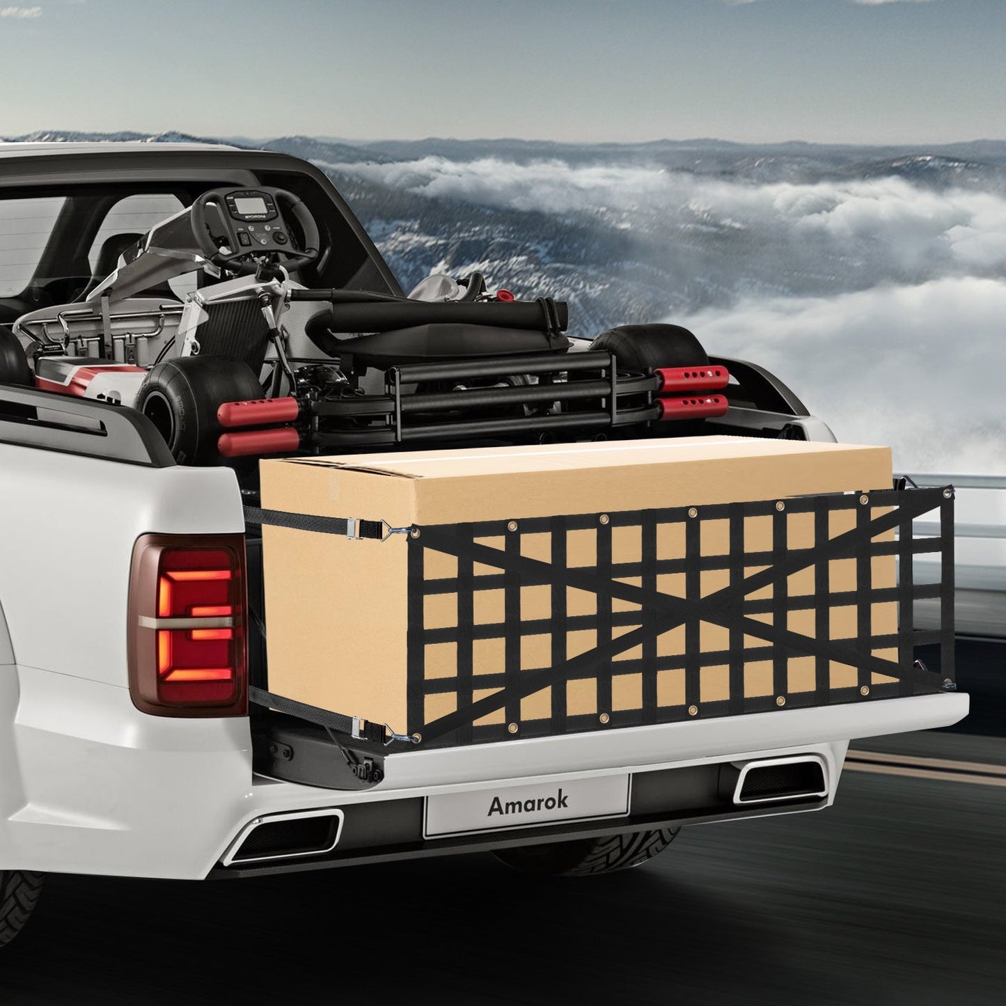 Pickup Truck Tailgate Net 54 x 18 Inches Adjustable Cross Design Heavy Duty