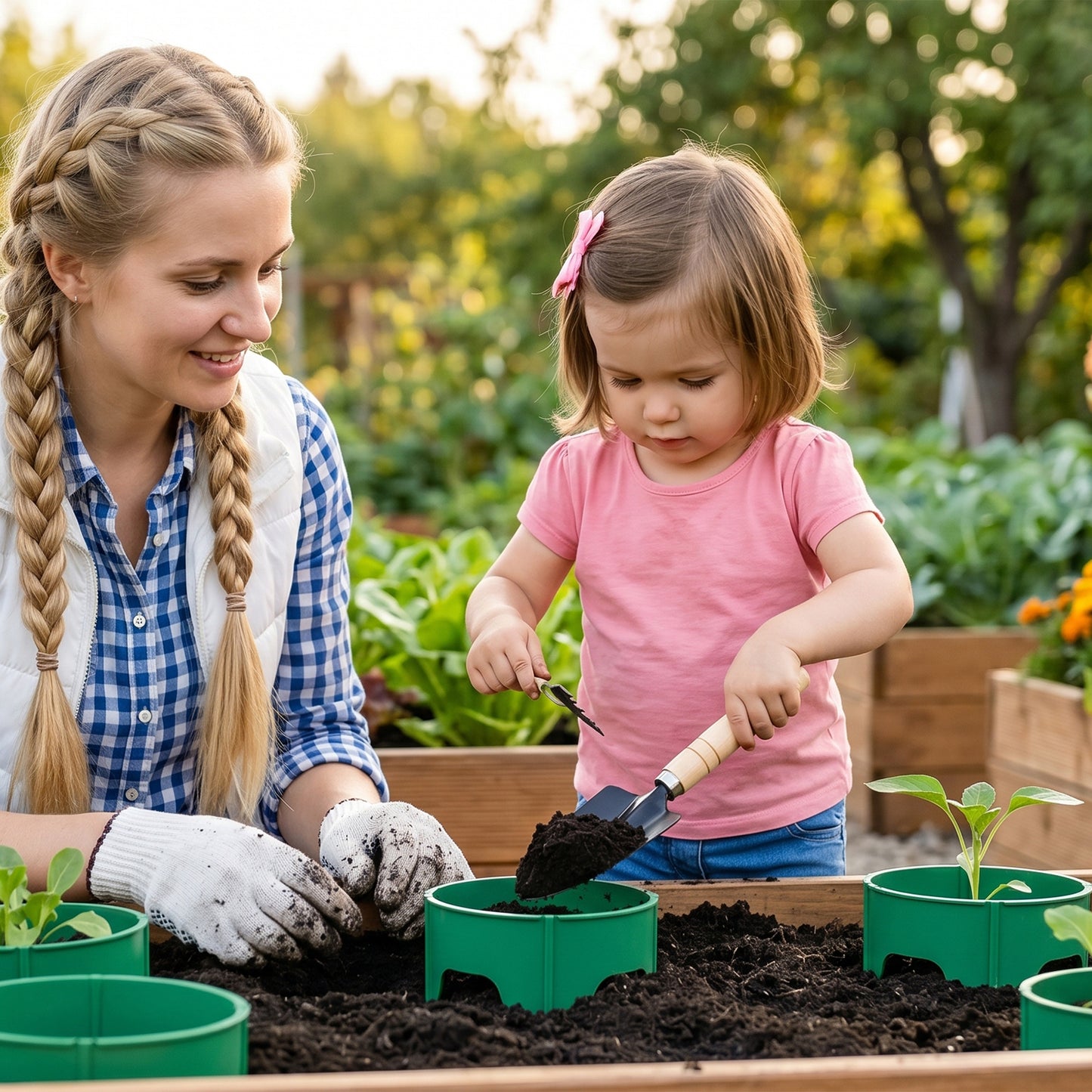 Adjustable Garden Planting Grow Rings Set with Hand Shovel - 6 or 12 Pieces