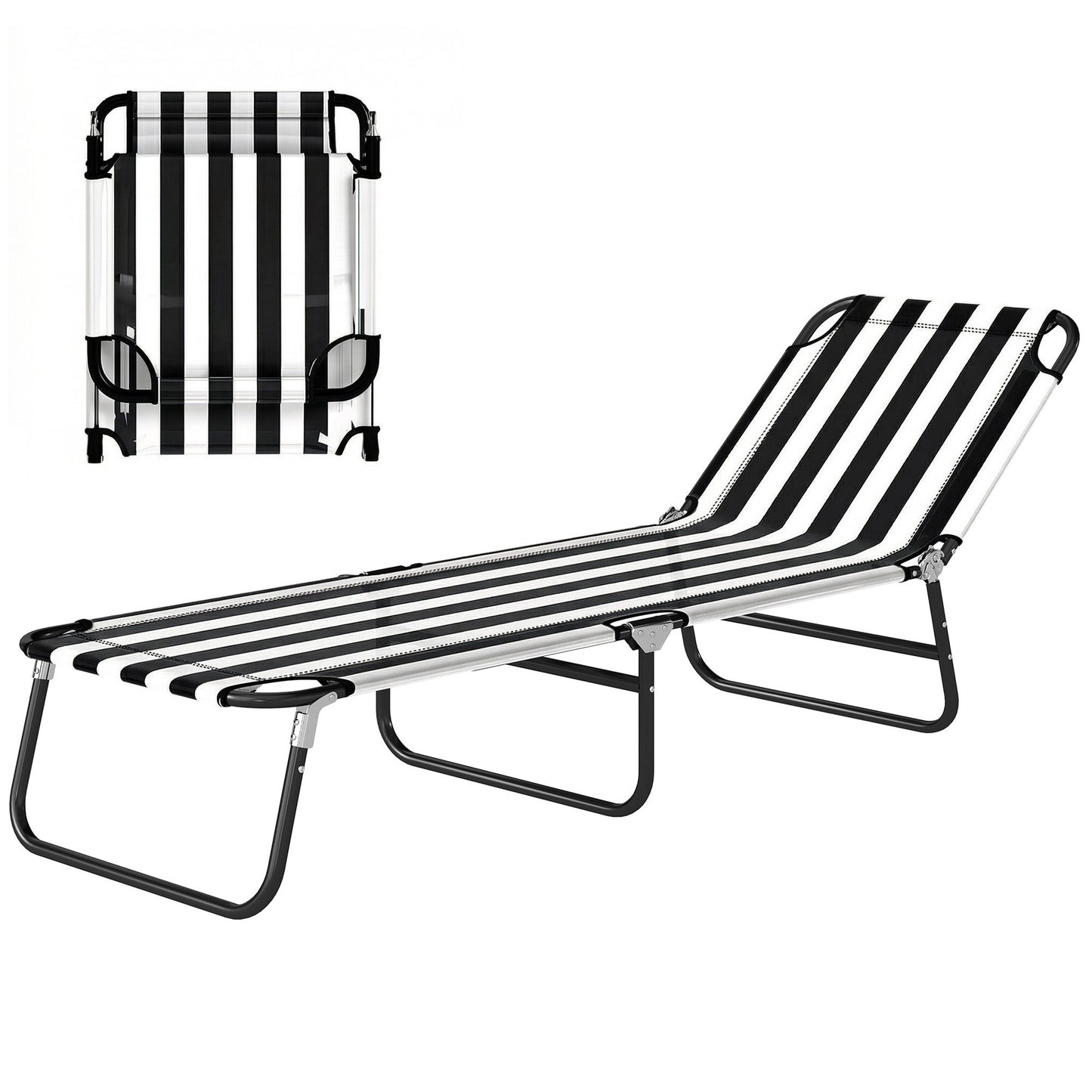 Adjustable Portable Folding Beach Lounger - Black & White