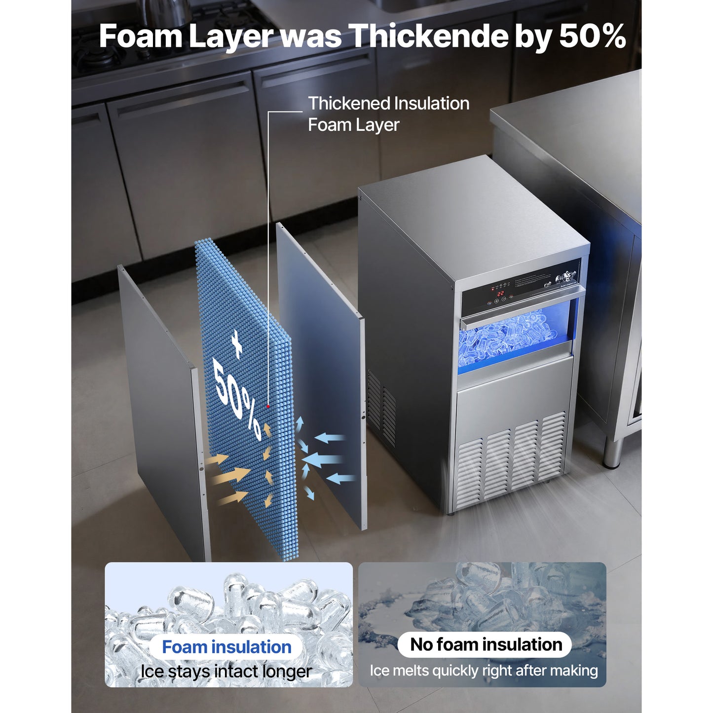 Commercial Ice Maker Machine 100Lbs/24h Stainless Steel Built-in & Freestanding