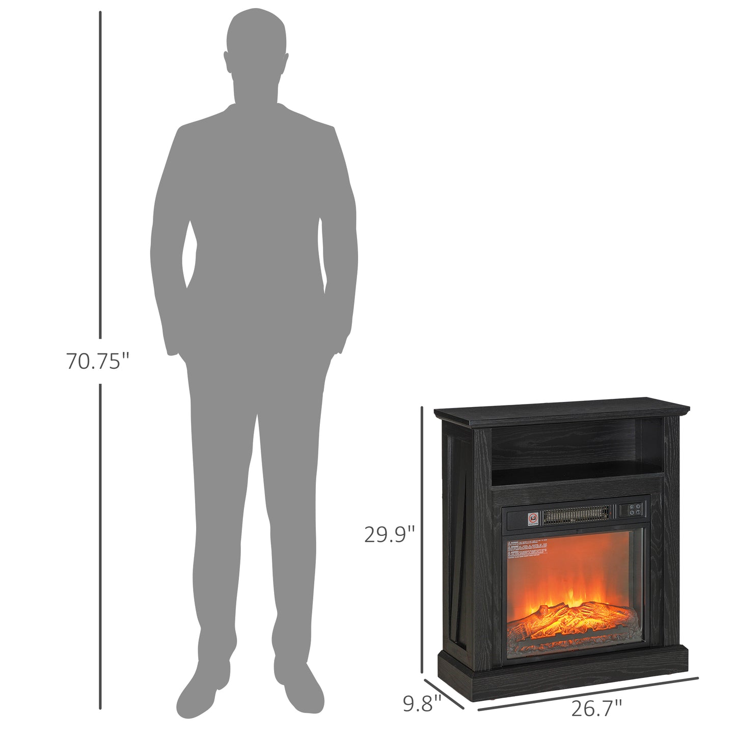 27-Inch Freestanding Electric Fireplace with Mantel - Realistic 3D Flame, Remote Control