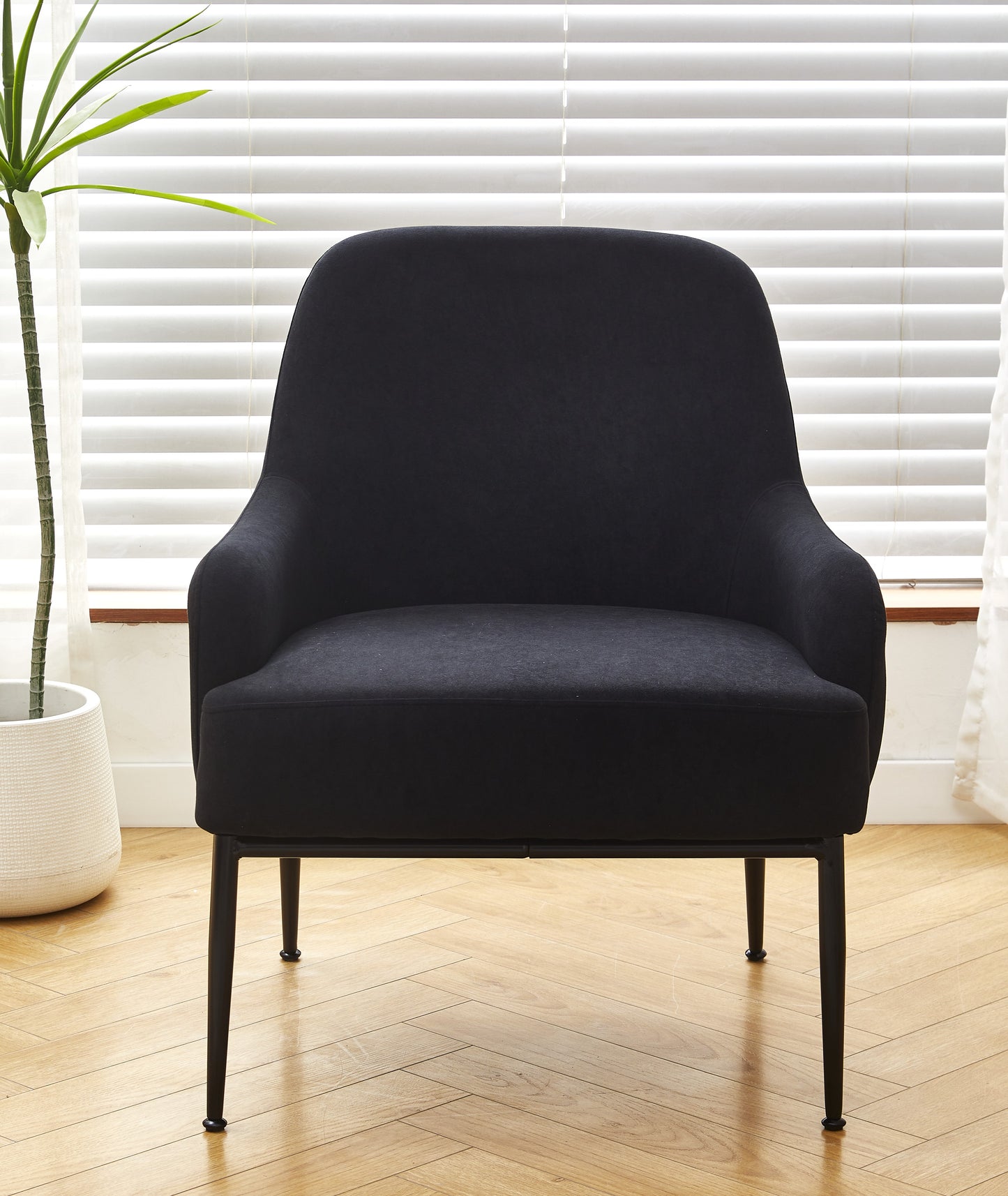 Black Velvet Accent Chair, Modern Upholstered Armchair With Metal