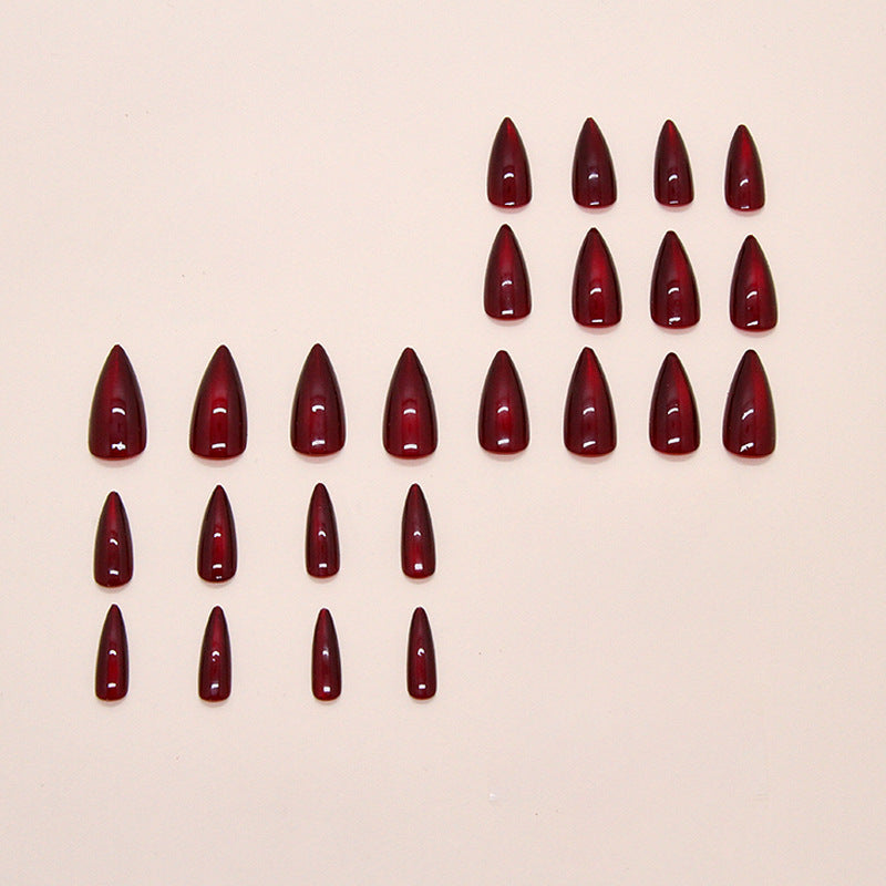 Red Cat Eye Nail Patches - Almond Removable Nail Art Kit for Ladies