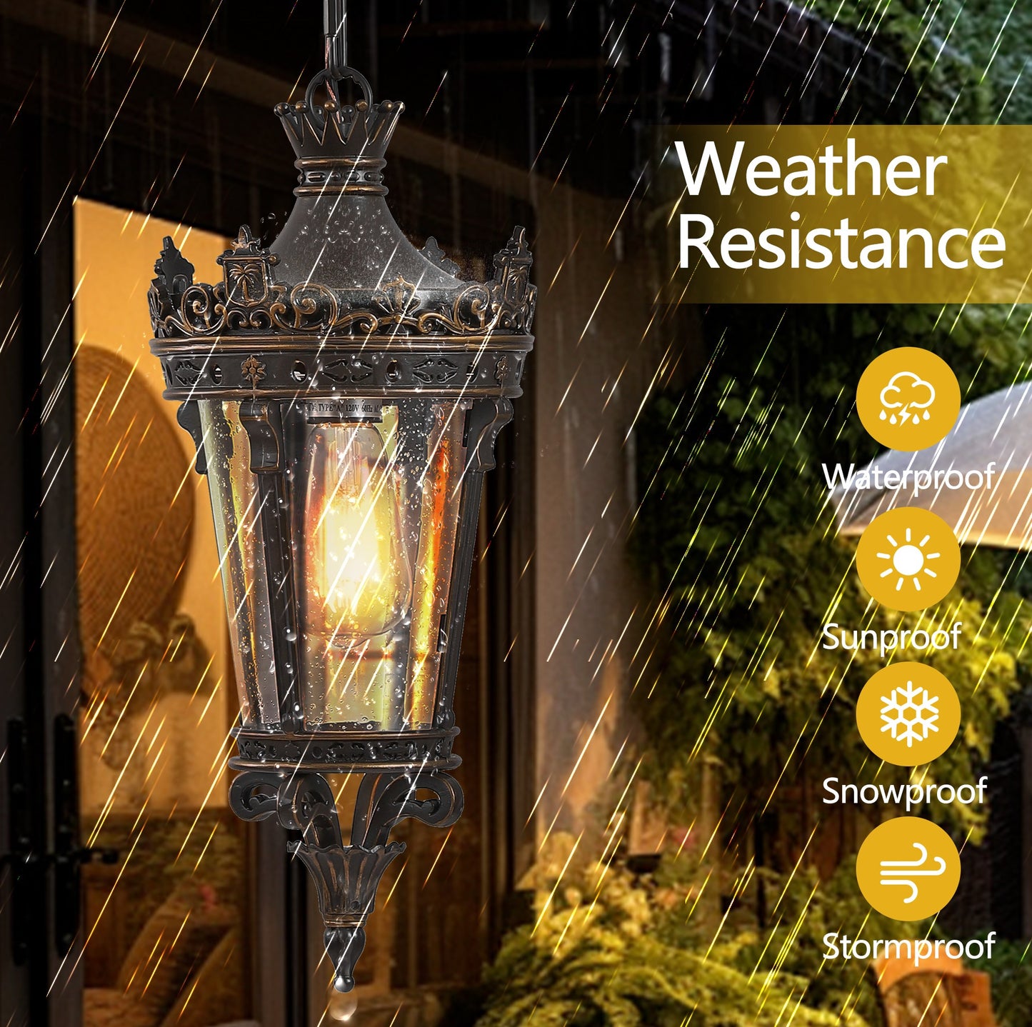Vintage Outdoor Pendant Lantern - Waterproof Crown Design