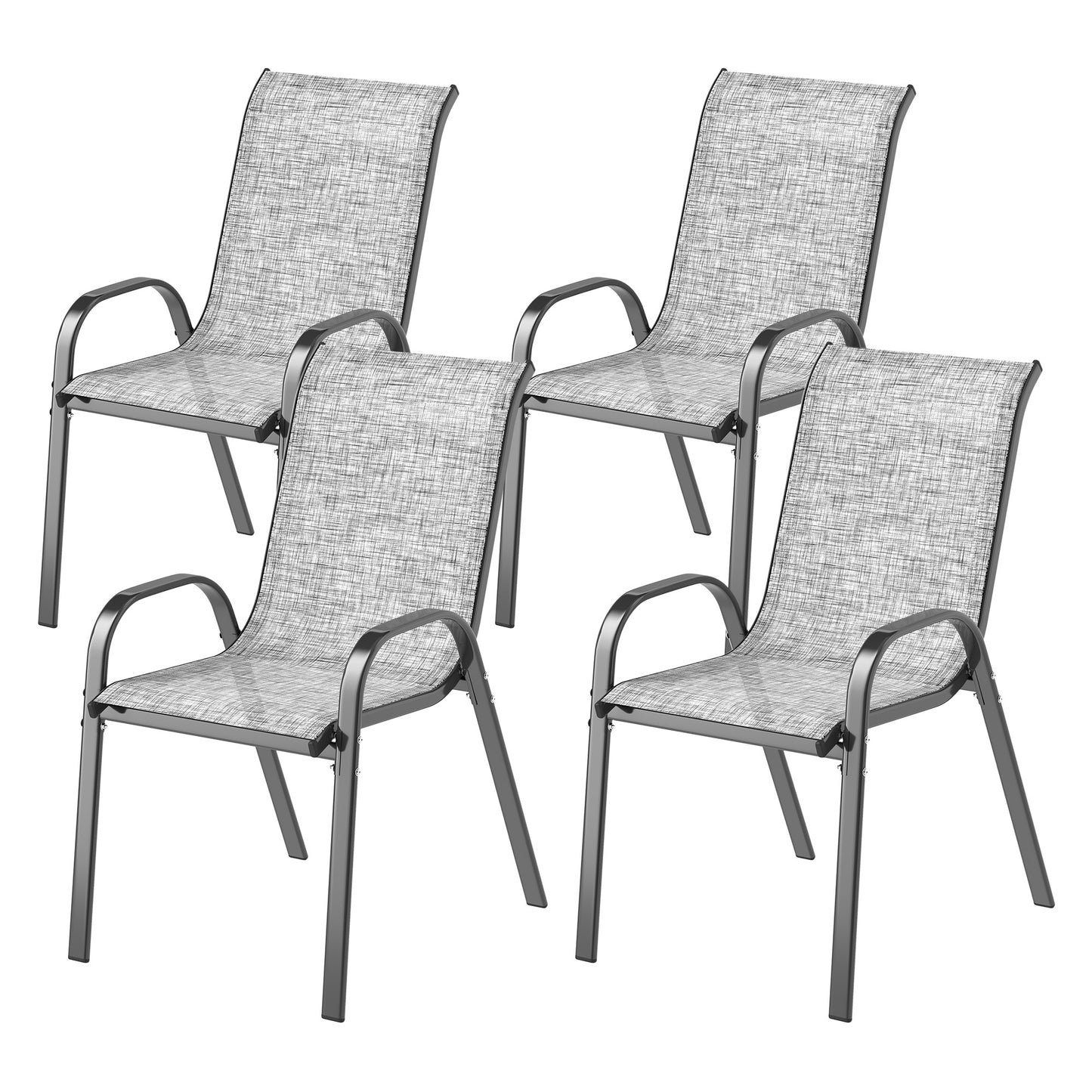 Set of 4 Stackable Outdoor Dining Chairs with Mesh Seat - Mixed Gray