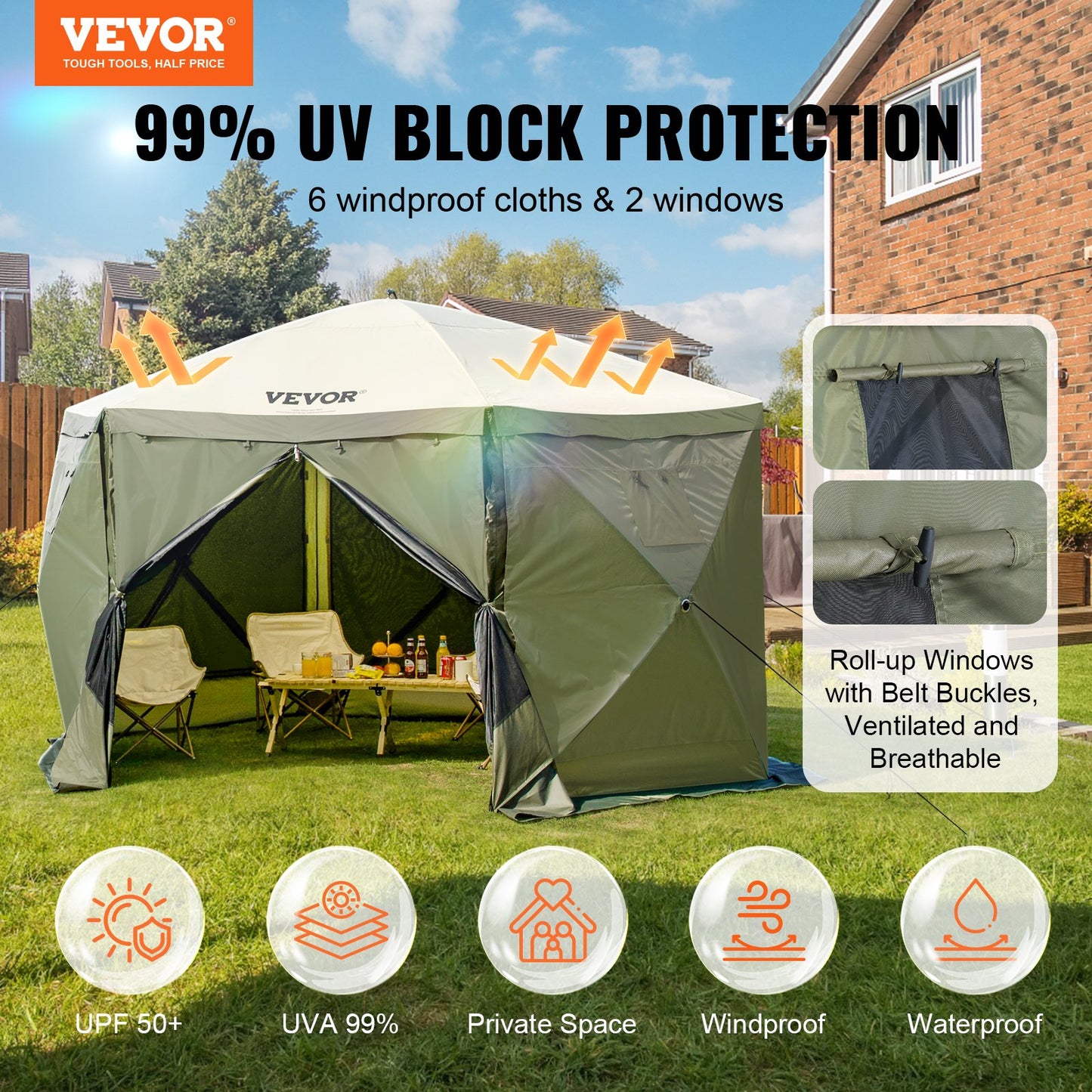 12x12FT Pop-Up Gazebo Tent with Mesh Windows & Removable Side Walls - Green