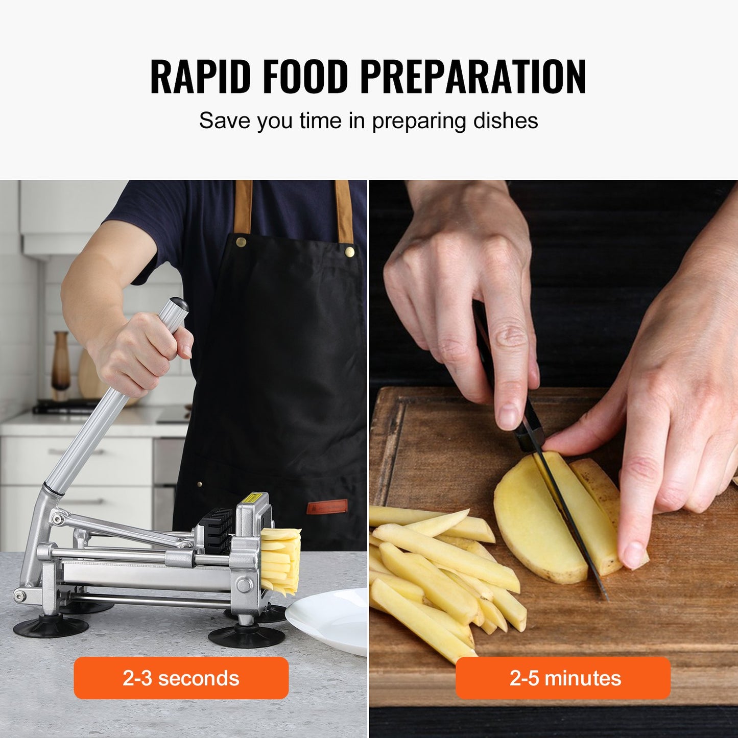 Stainless Steel French Fry Cutter with 3 Blades - Vegetable Slicer & Chopper