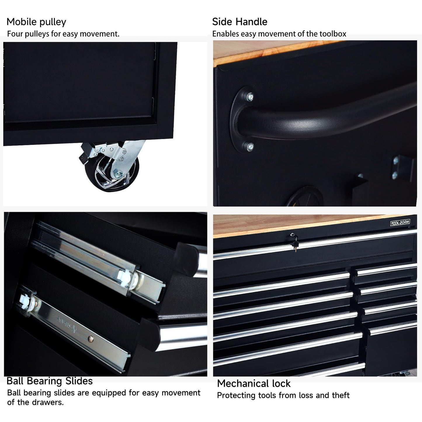 56-Inch 10-Drawer Steel Tool Cabinet with Locking Casters and Power Strip