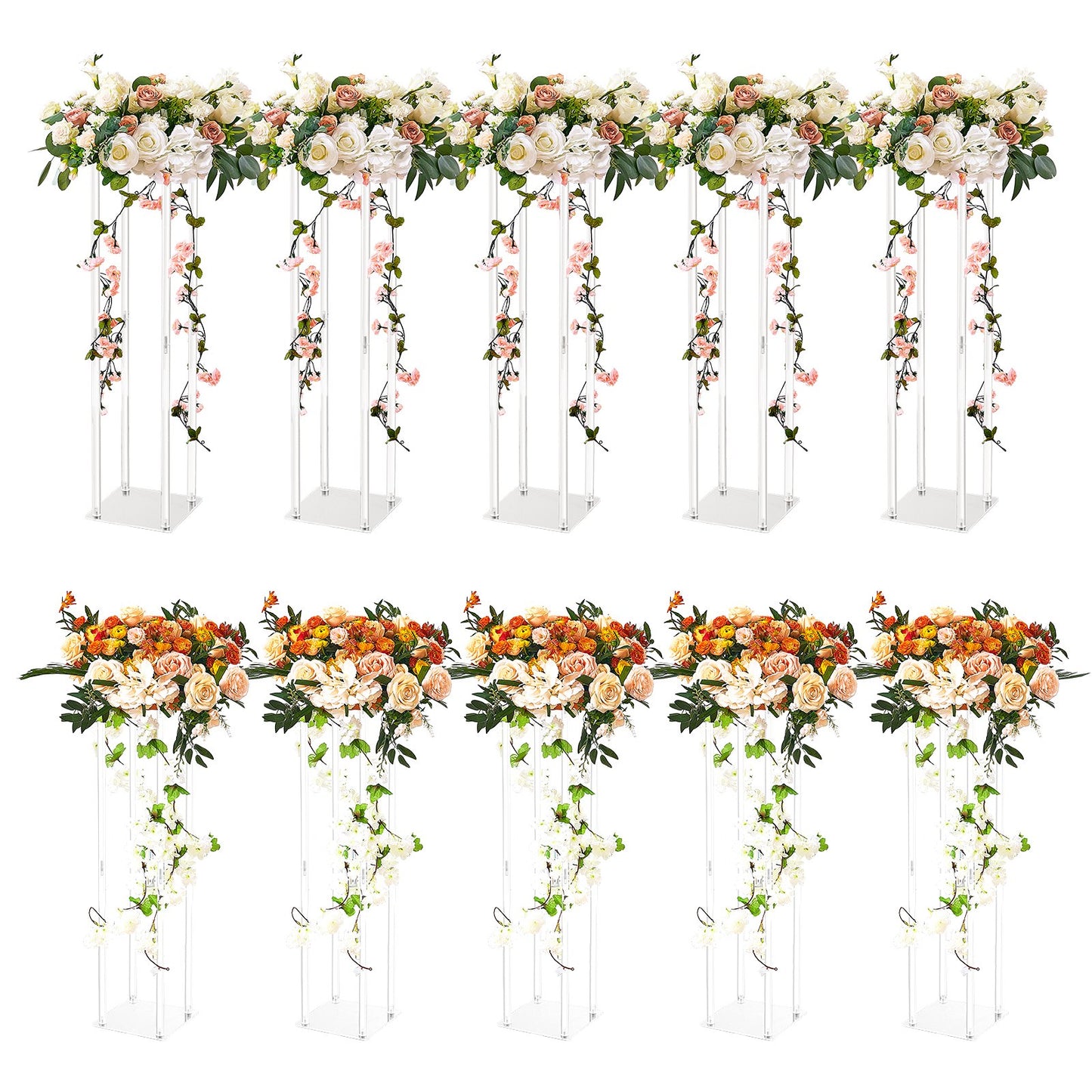 High Wedding Flower Stand with Acrylic Vase Column - 23.6 Inch, Metallic