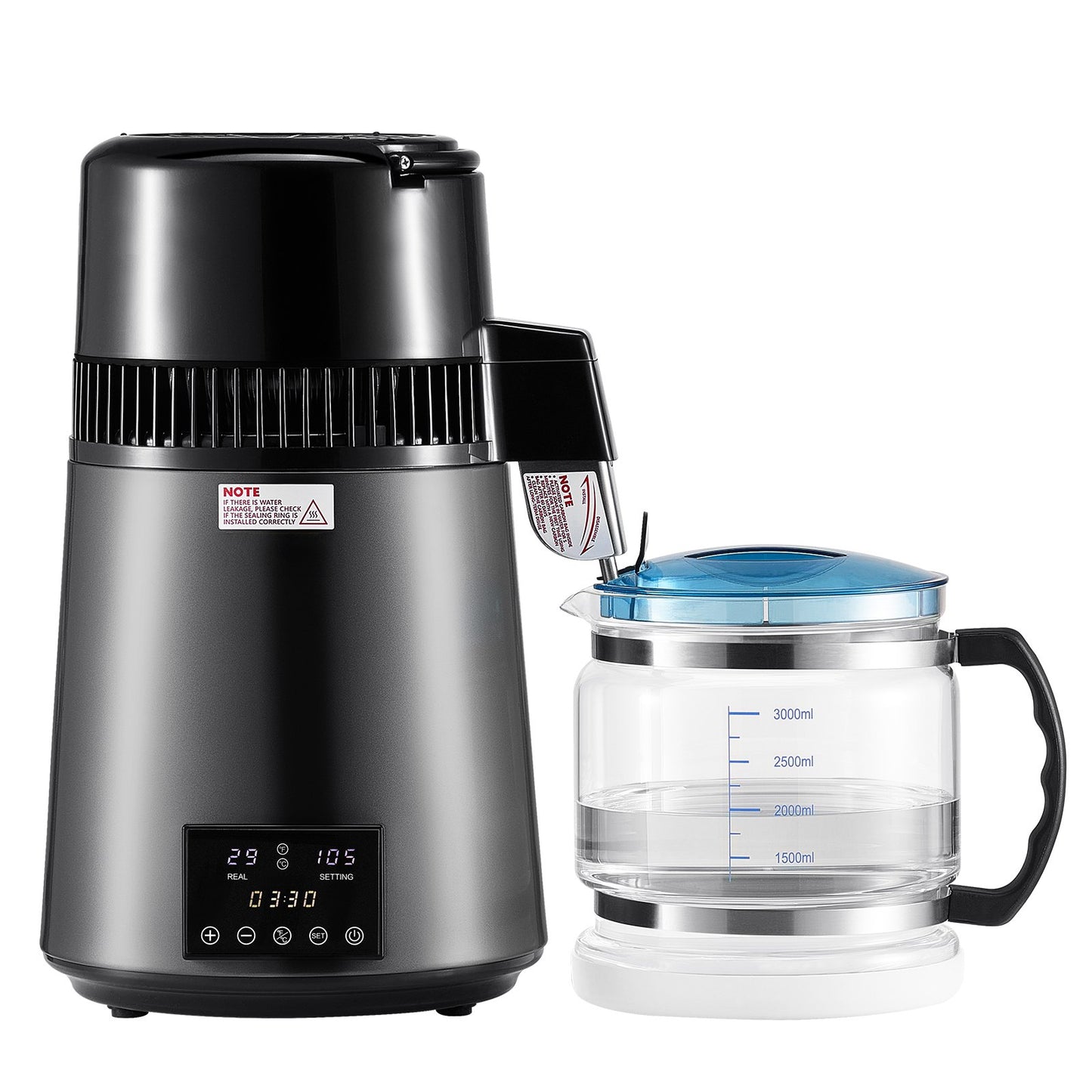 4L Water Distiller Machine - Home Countertop Purifier with Stainless Steel & Glass - 1750W
