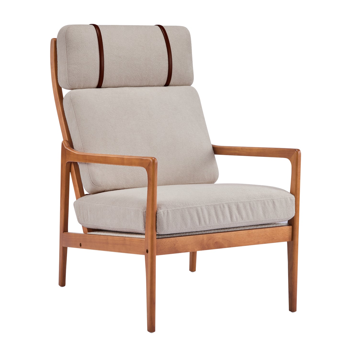 Mid Century Modern Accent Armchair, Solid Wood Frame With High Back,