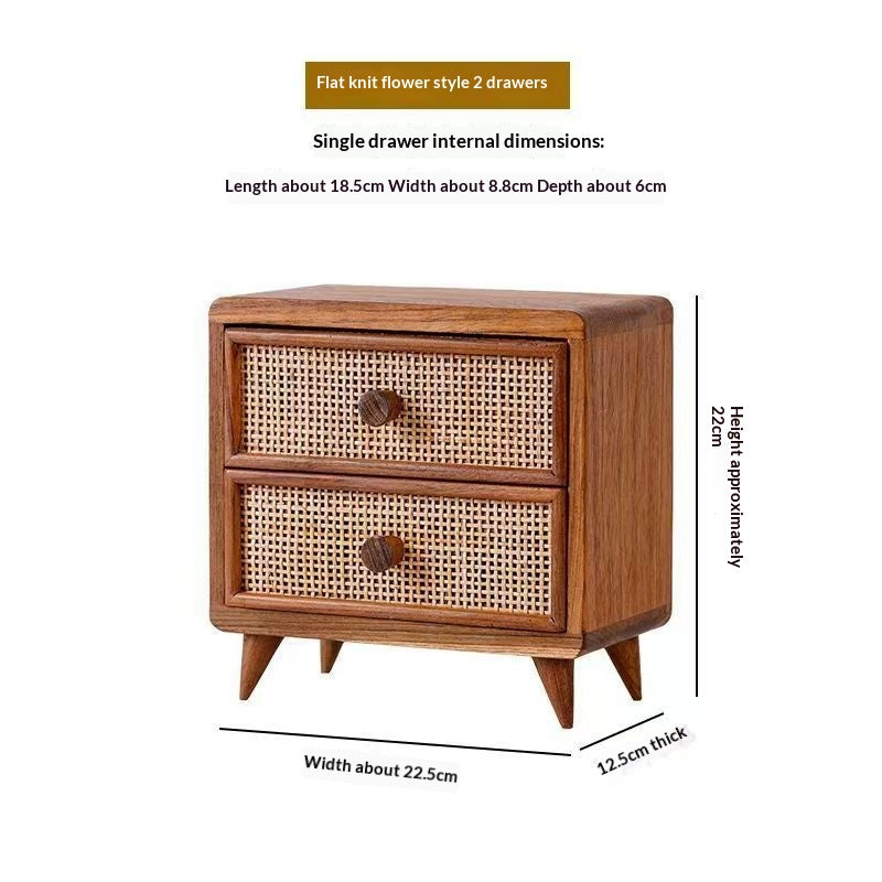 Small Rattan Woven Drawer Storage Box with 2 Layers for Home Organization