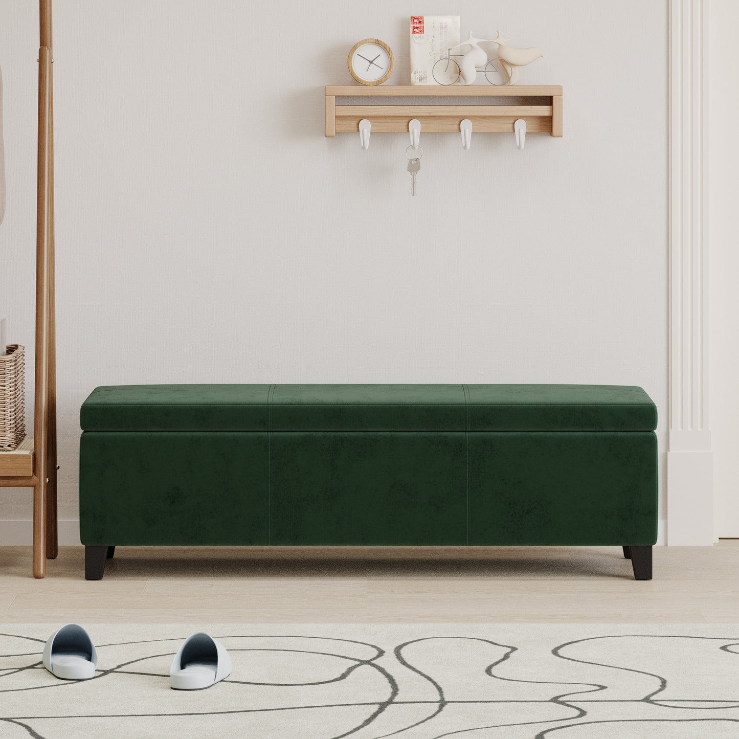 Forest Green Upholstered Storage Ottoman Bench - 51.25"L