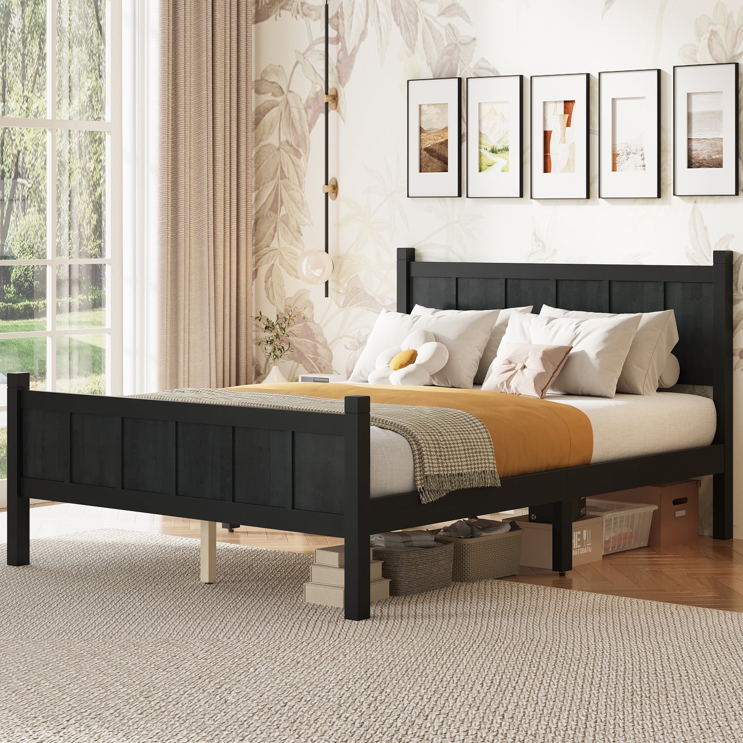 Full Size Flat Panel Bed With Headboard & Footboard, Minimalist