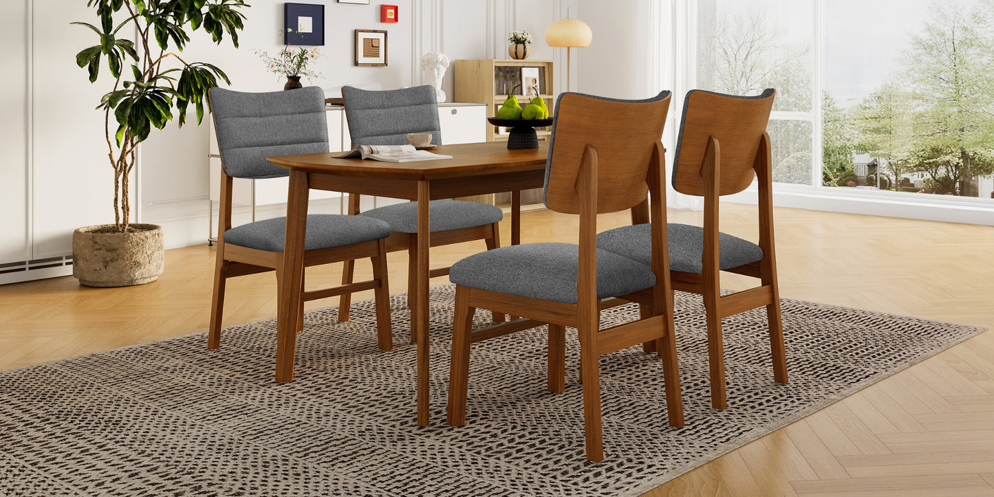 Farmhouse Dining Table Set for 4 with Upholstered Chairs - Brown & Gray