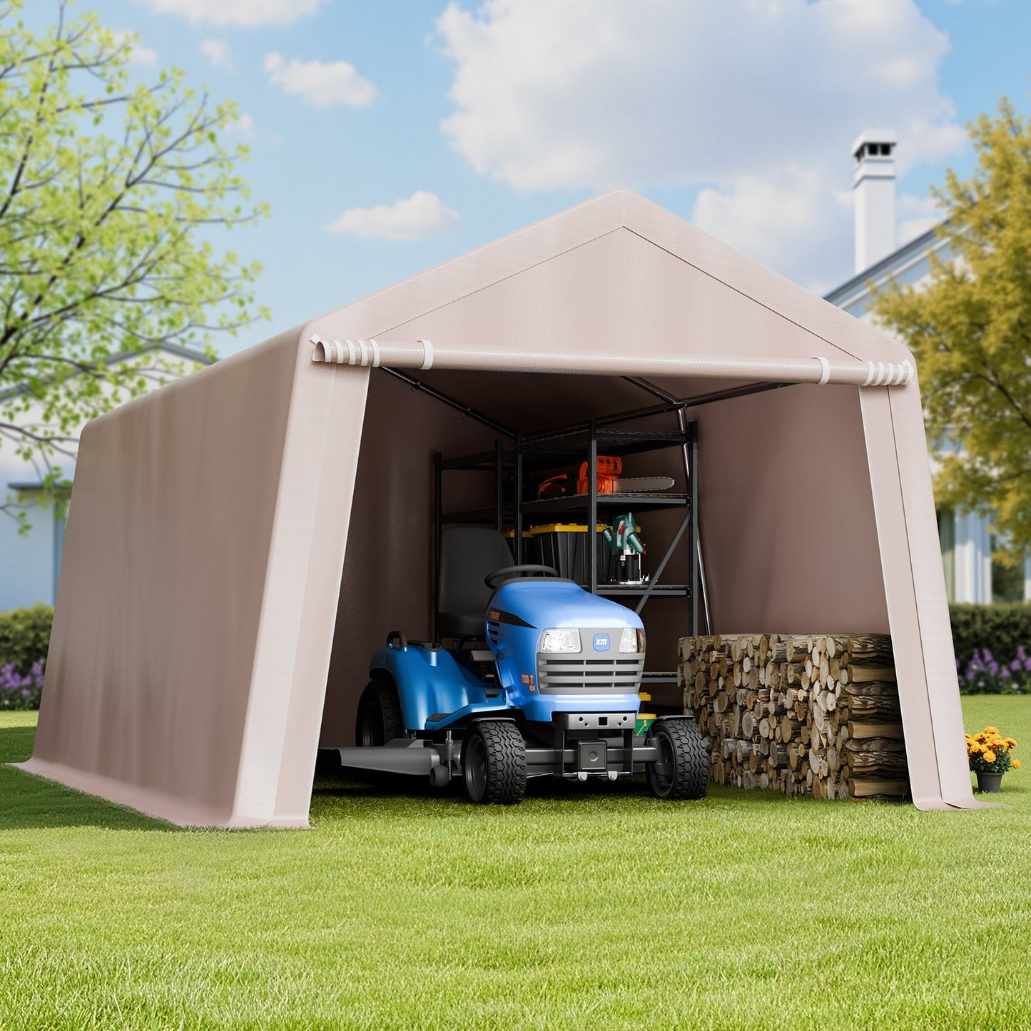 10x15 Ft Waterproof Outdoor Storage Shelter with Metal Frame and Canopy