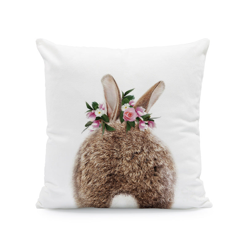 Easter Cartoon Rabbit Print Pillow Cover - 45x45cm Plush Cushion Case for Home Decor