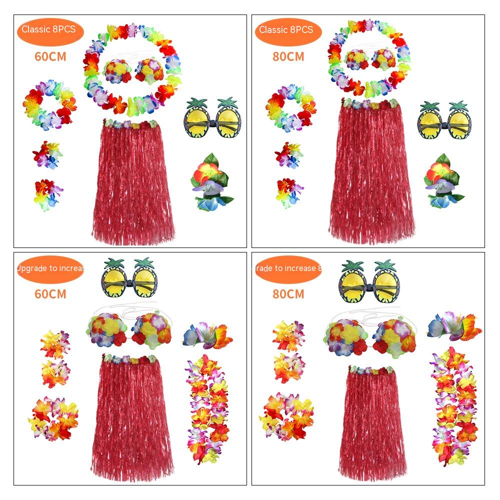 Adult Grass Skirt Set 8-Piece Party Costume for Festive Occasions