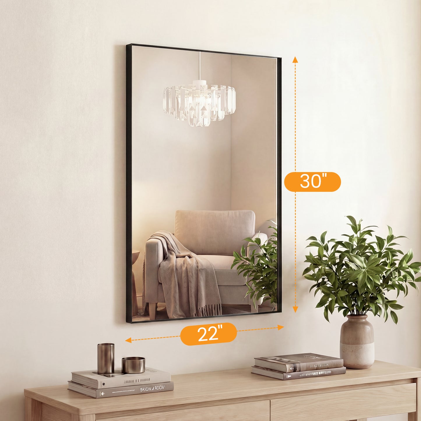 Bathroom Mirror, With Brushed Aluminum Frame, Rectangular Design,