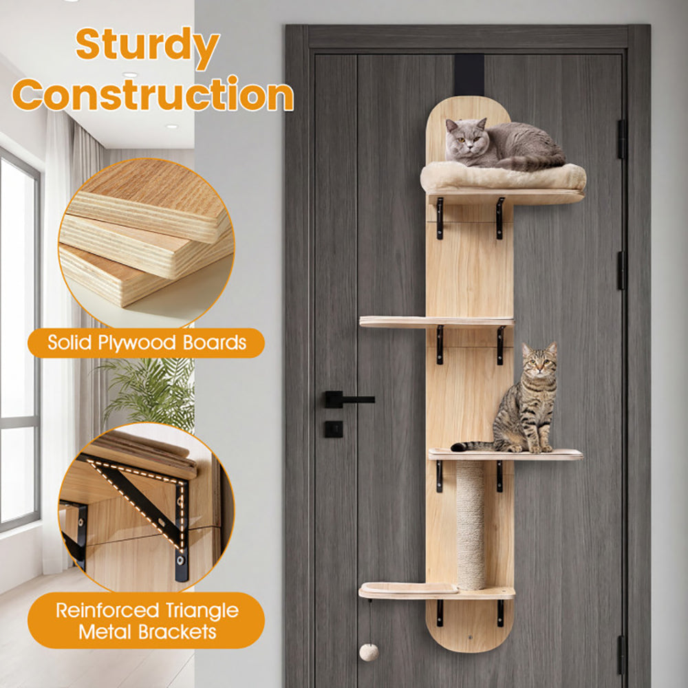 Door Hanging Cat Climber with Plush Bed and Jute Scratching Post - Adjustable Multi-Level Pet Toy Set