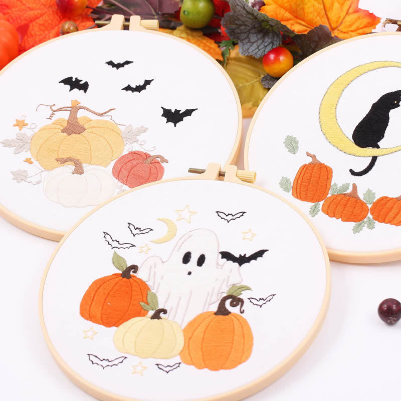 Embroidery DIY Kit for Halloween Home Decor - Beginner Material Set with Frame