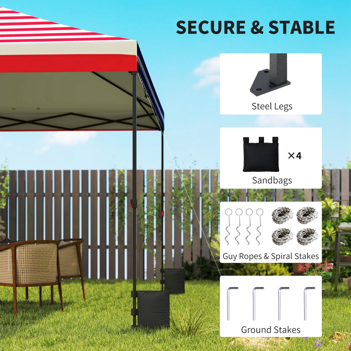 10x10 ft Pop Up Canopy Tent - American Flag Design
