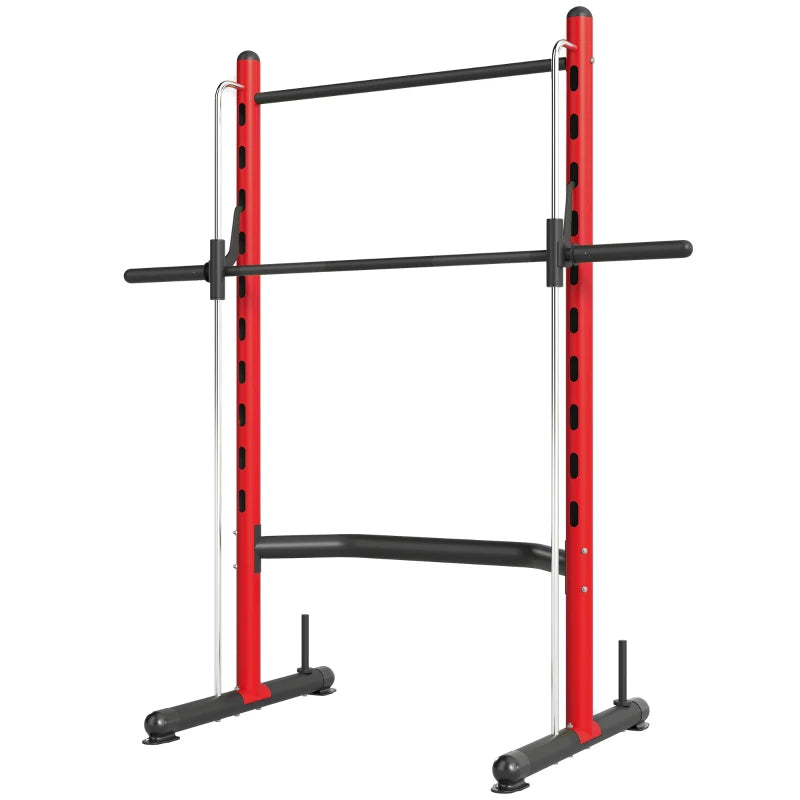 Adjustable Squat Rack with Pull-Up Bar & Barbell - Red