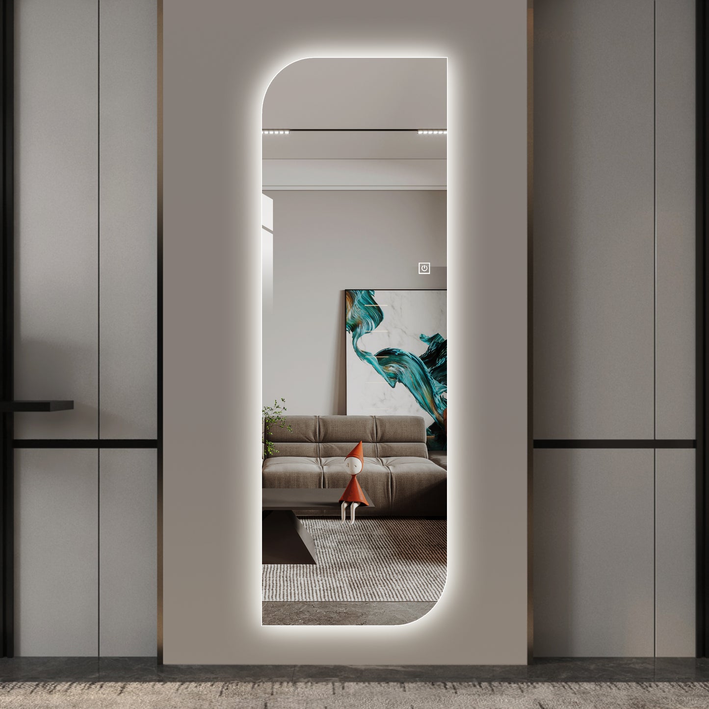LED Full Length Wall Mirror - Irregular Shape, Dimmable Lighting