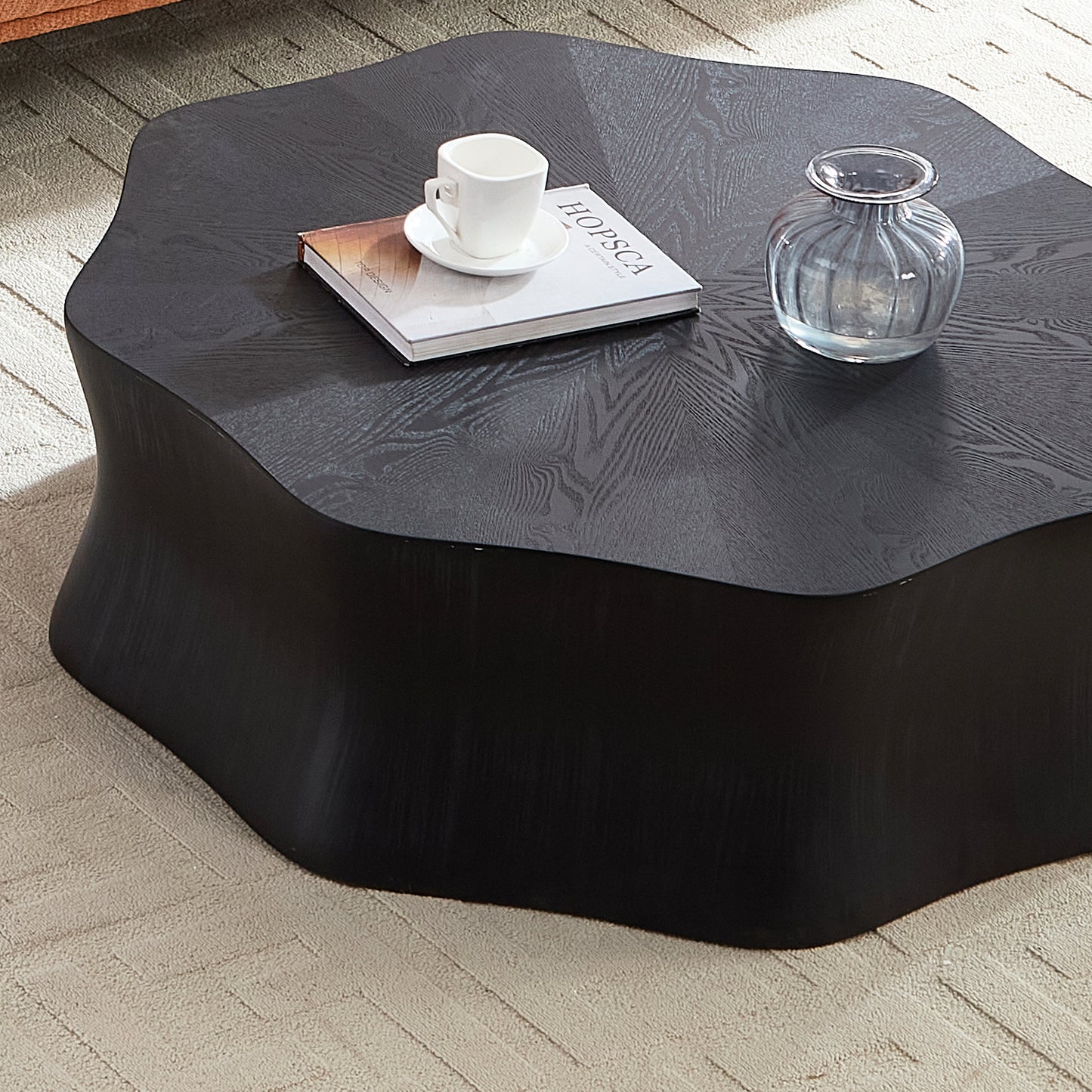 Black Petal Coffee Table, With Fiberglass Surface Covered Birch Wood
