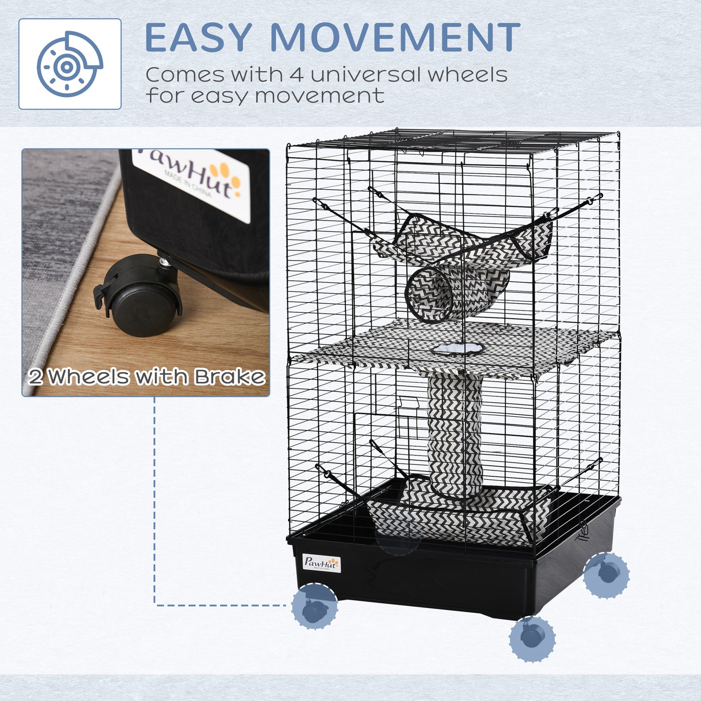 42-Inch Small Animal Ferret Cage with Wheels Tunnels & Hammocks