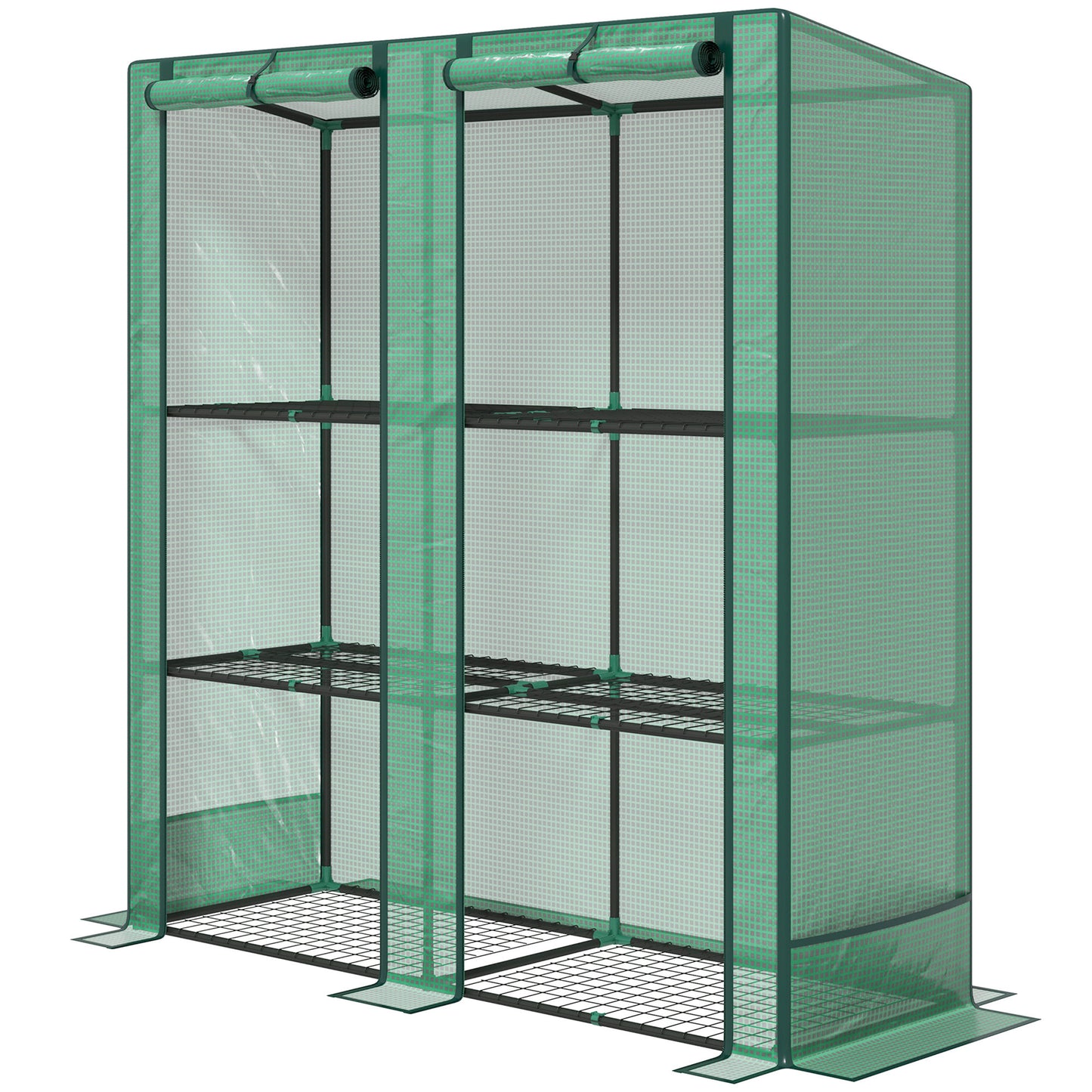 Portable Lean-To Greenhouse with Three-Tier Plant Shelf - Green