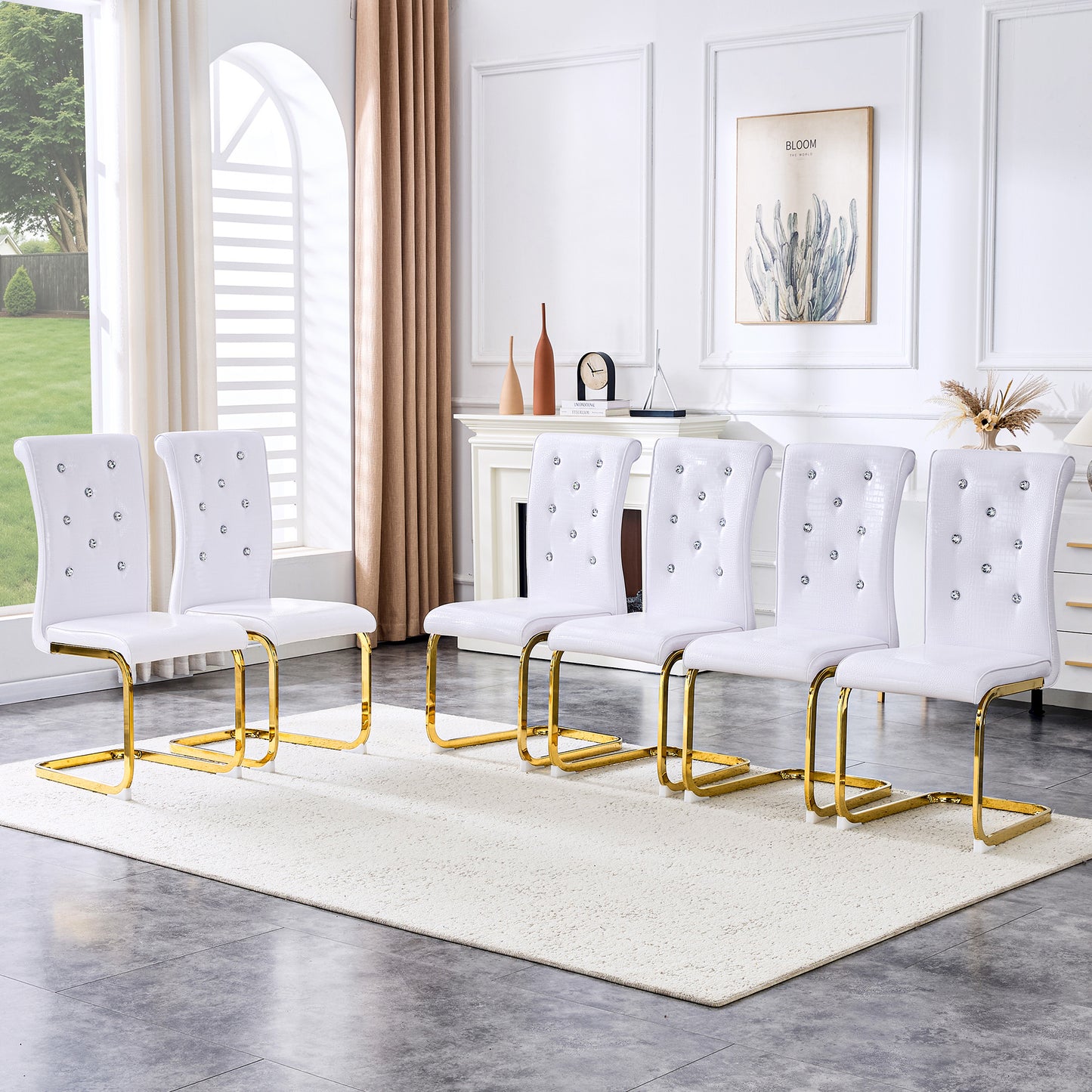 Set Of 2,Retro Alligator Skin Upholstered Dining Chairs,with Crystal